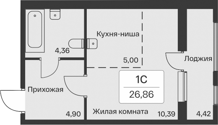 Квартира студия 26.86 м², 8/11 эт., ЖК «Расцветай в Янино»